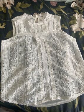 Free People White Lace High-Neck Sleeveless Top